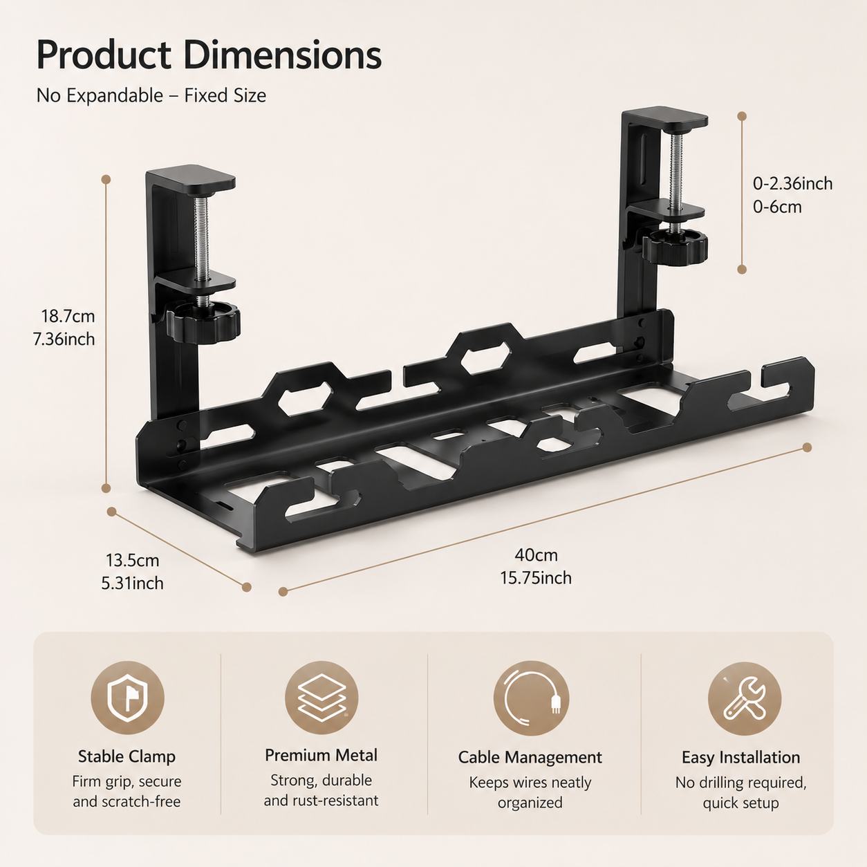 Telescopic Desk Cable Management Tray