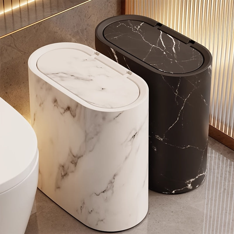 Marble-Finish Oval Bin with Lid
