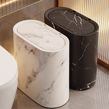 Marble-Finish Oval Bin with Lid
