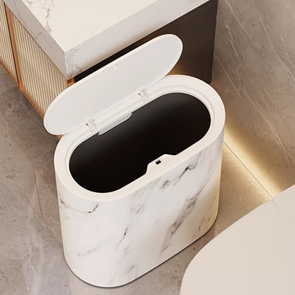 Marble-Finish Oval Bin with Lid