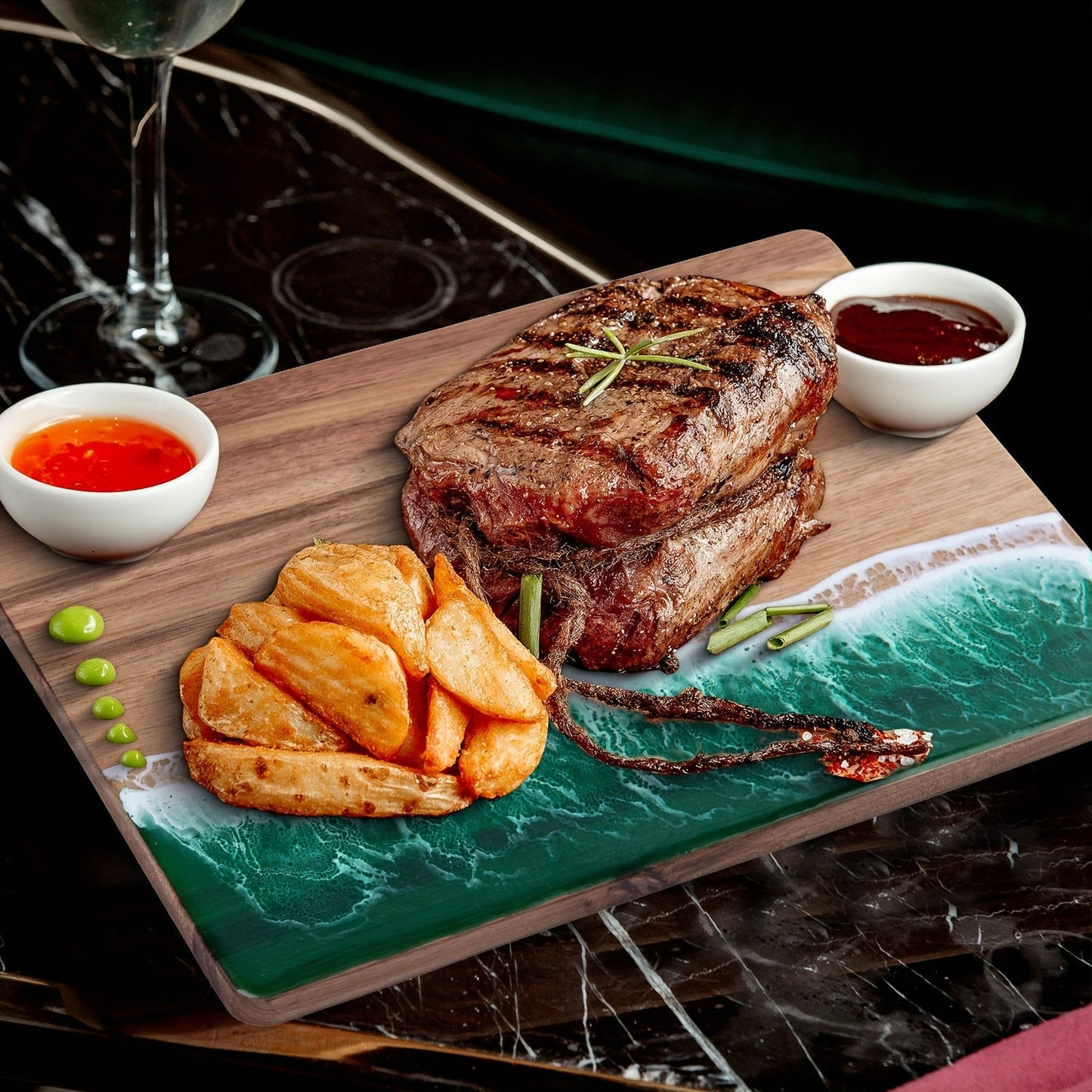 Acacia Wood Resin Wave Serving Board