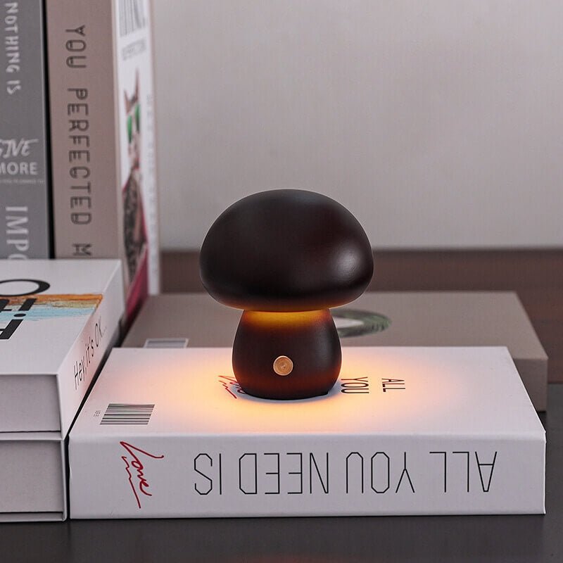 Cordless Wood Mushroom Lamp, Bedside Glow