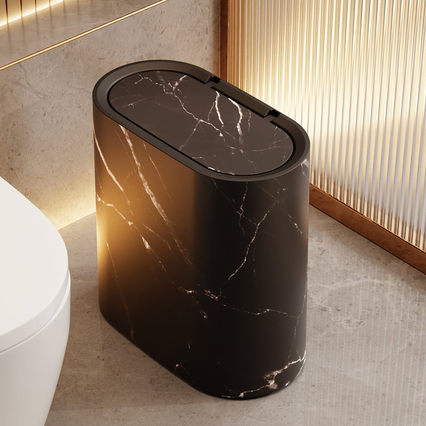 Marble-Finish Oval Bin with Lid