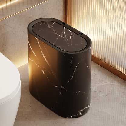 Marble-Finish Oval Bin with Lid