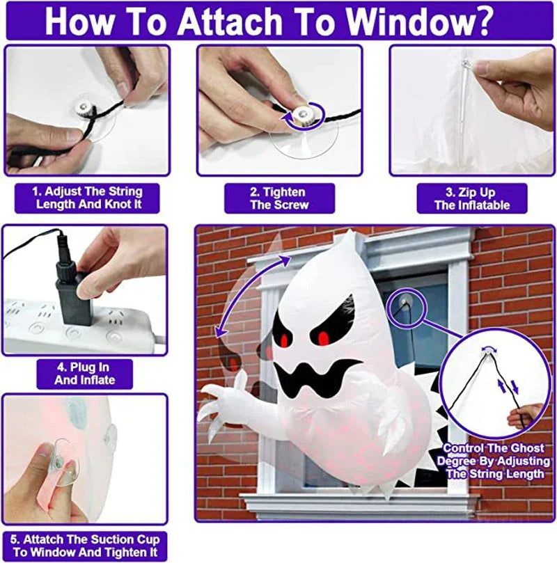 4.6ft Light-Up Inflatable Window Ghost