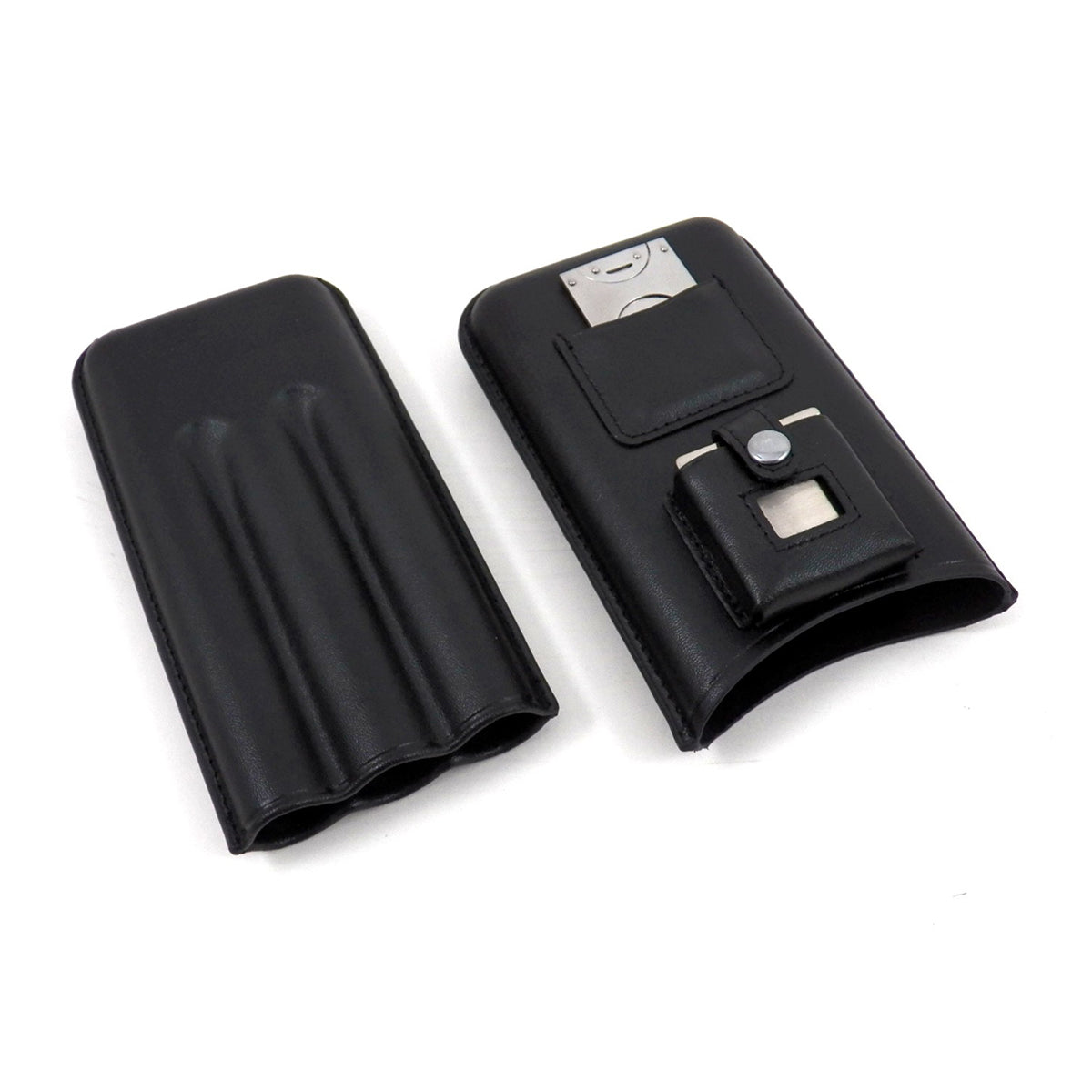 3-Cigar Leather Case with Cutter & Lighter
