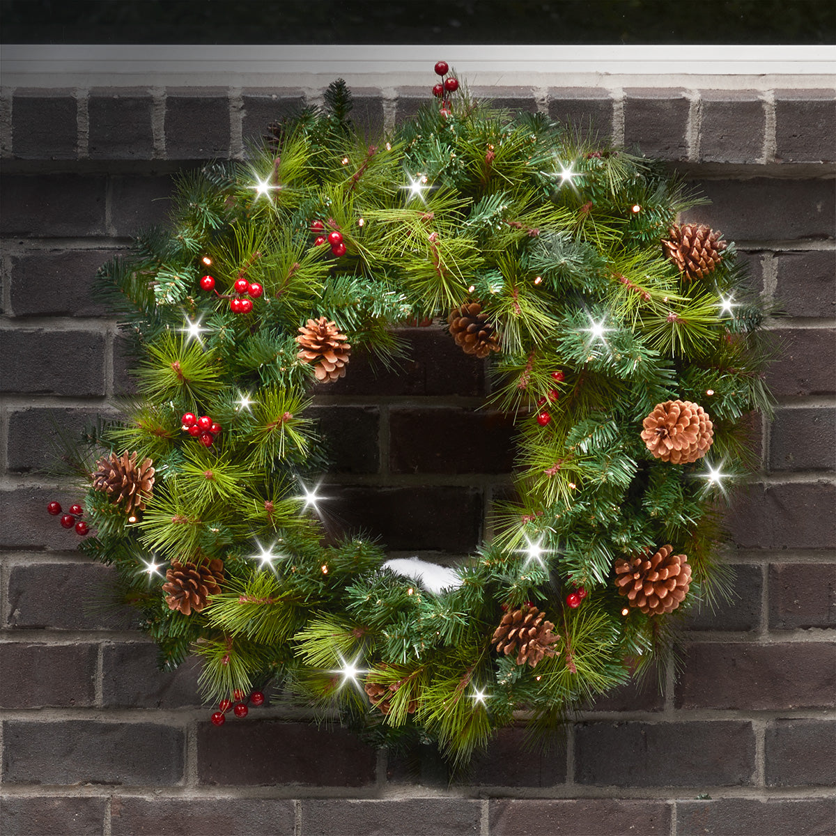30'' Cordless Pre-Lit Wreath with Timer