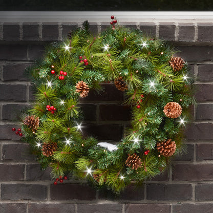 30'' Cordless Pre-Lit Wreath with Timer