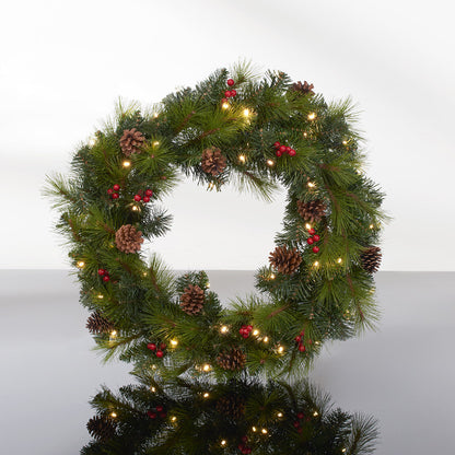30'' Cordless Pre-Lit Wreath with Timer