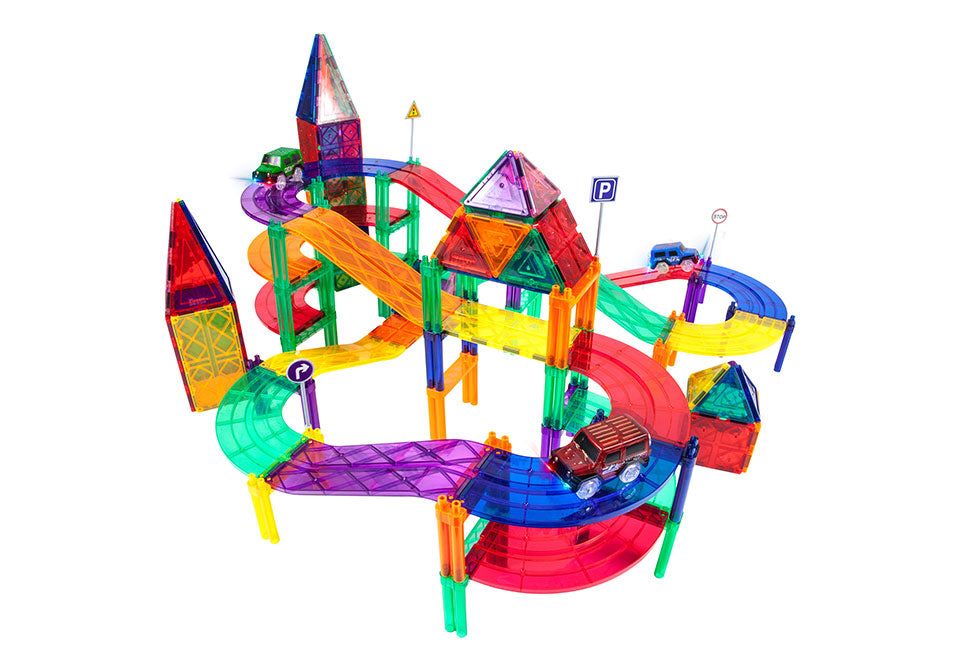 128-Piece Magnetic Car & Track Building Set