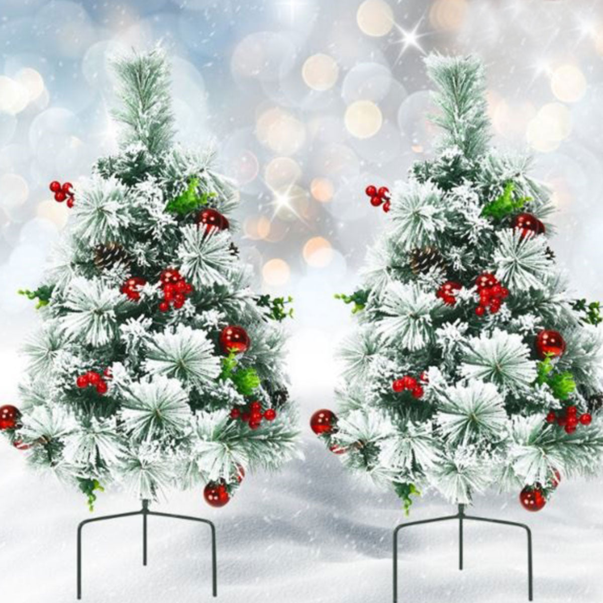 Cordless Pre-Lit LED Walkway Trees, Set of 2