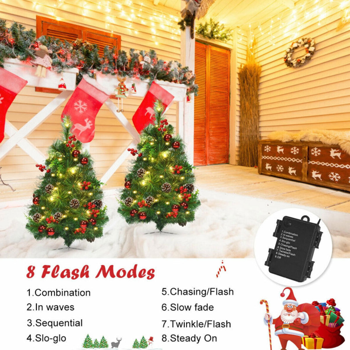 Cordless Pre-Lit LED Walkway Trees, Set of 2