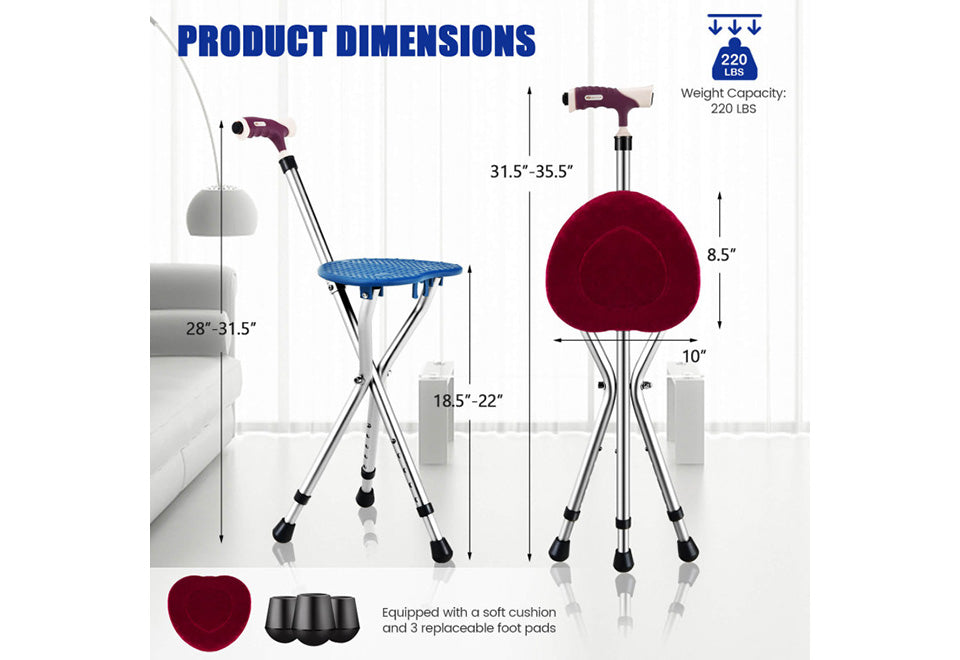 3-in-1 Walking Cane with Seat & Light