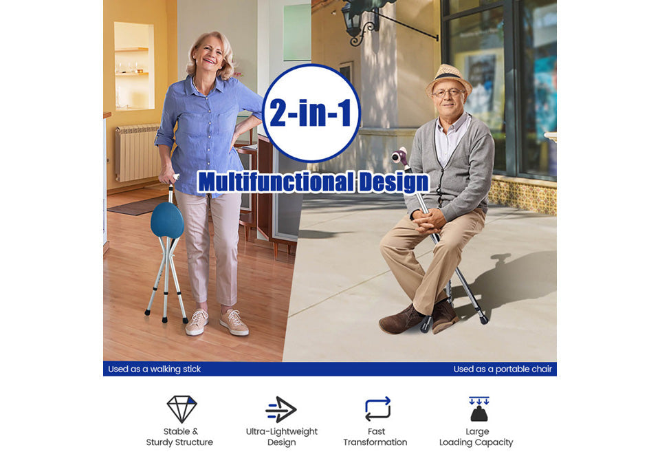 3-in-1 Walking Cane with Seat & Light