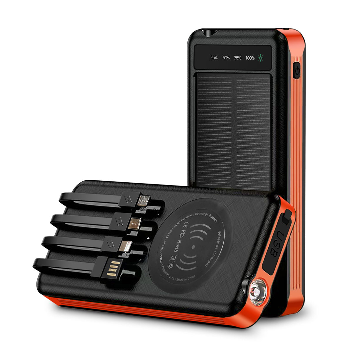 10000mAh Solar Power Bank + Wireless Charge