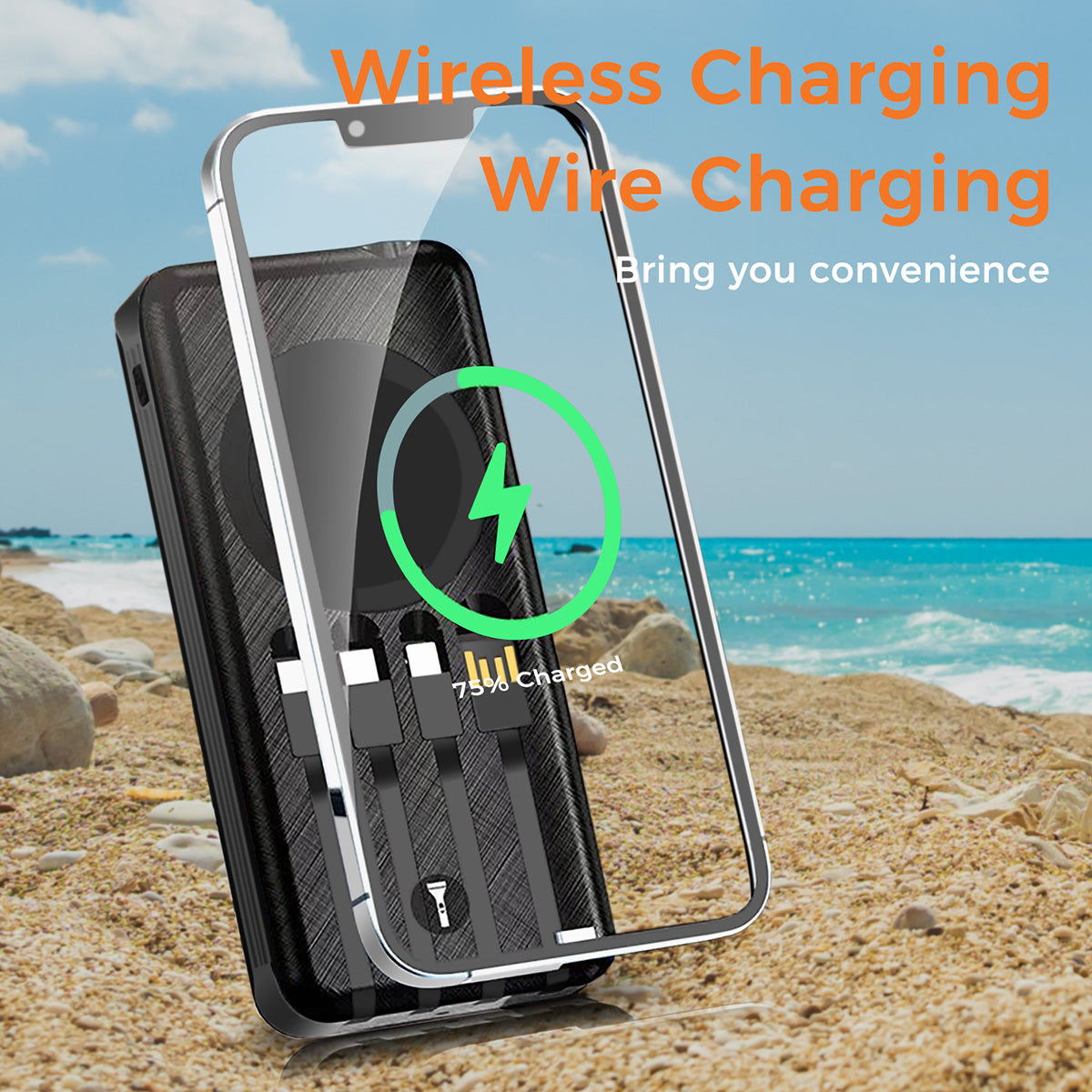 10000mAh Solar Power Bank + Wireless Charge