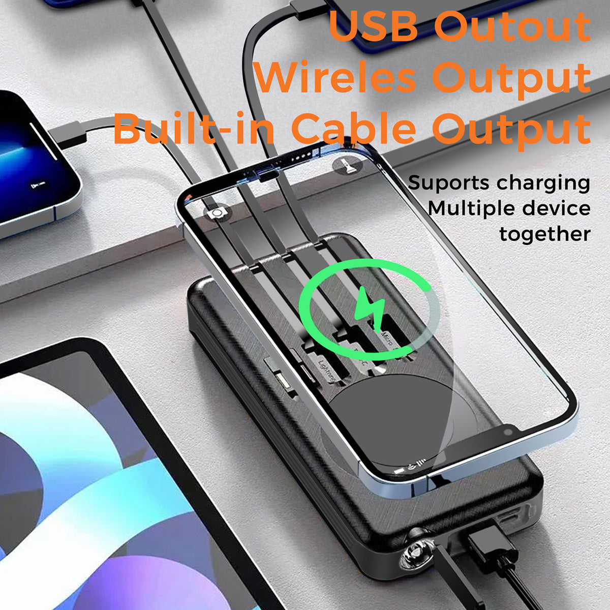 10000mAh Solar Power Bank + Wireless Charge