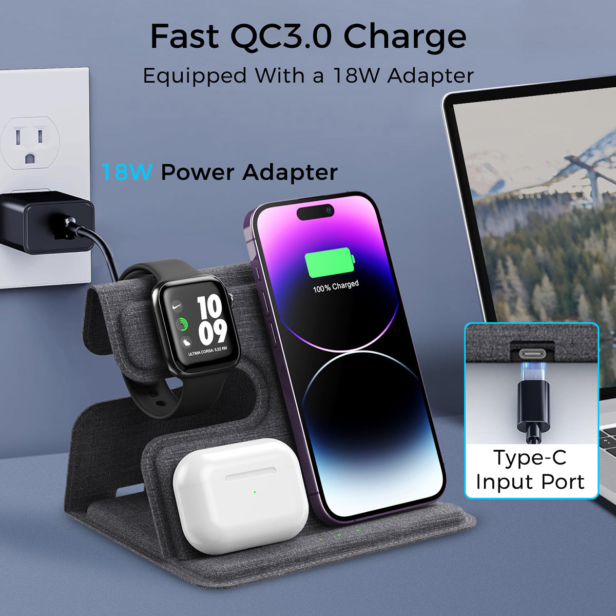 Foldable 3-in-1 Wireless Charging Stand