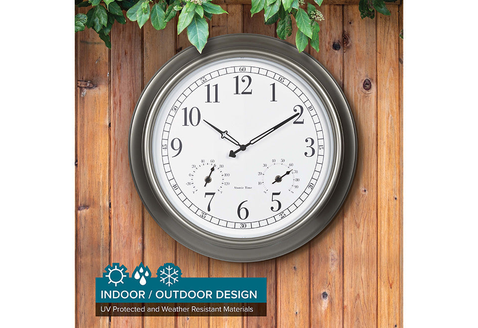18" Atomic Outdoor Clock with Thermometer