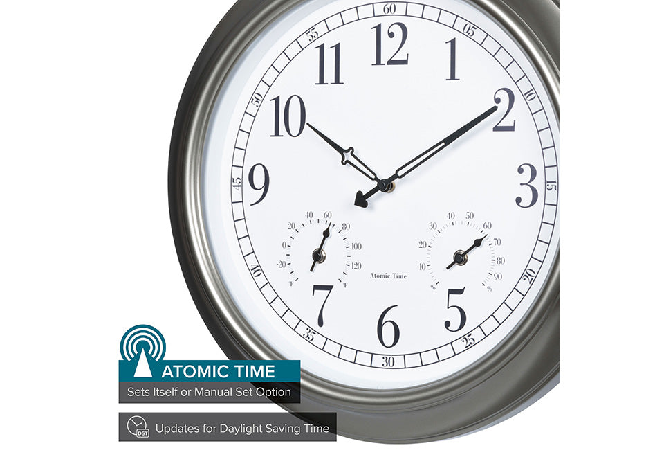 18" Atomic Outdoor Clock with Thermometer