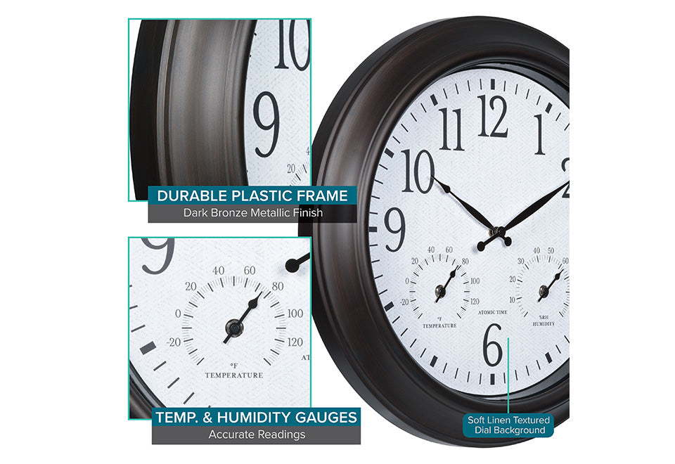 18" Atomic Outdoor Clock with Thermometer