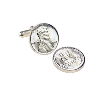 1943 Steel Penny Cuff Links, Genuine Coin