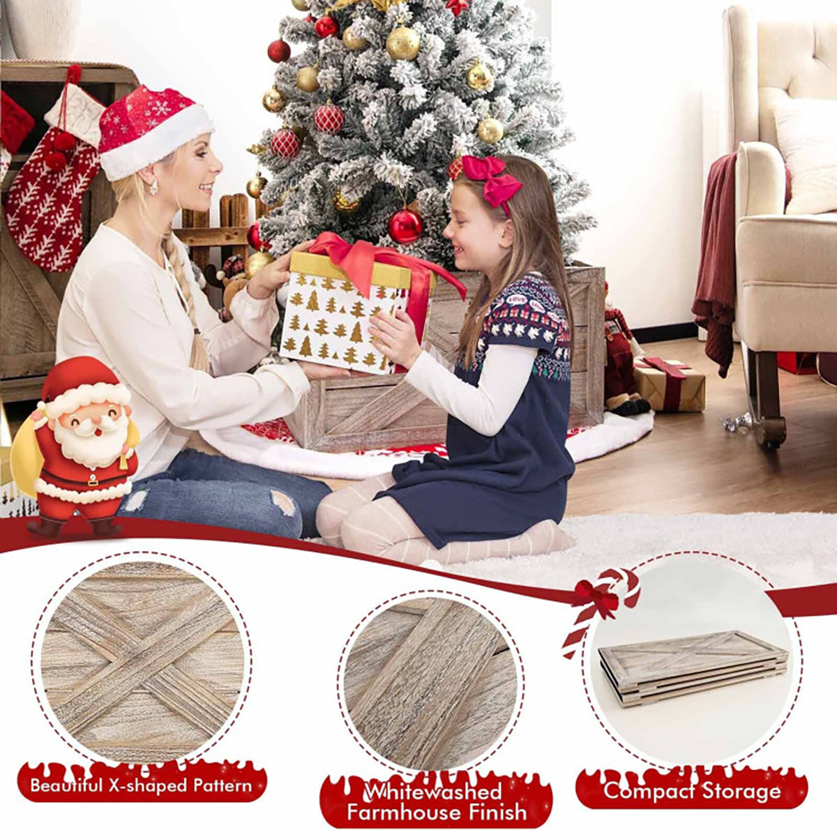 Whitewashed Wood Christmas Tree Collar