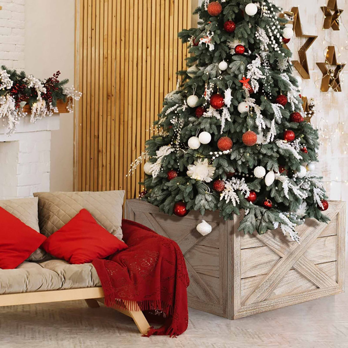 Whitewashed Wood Christmas Tree Collar
