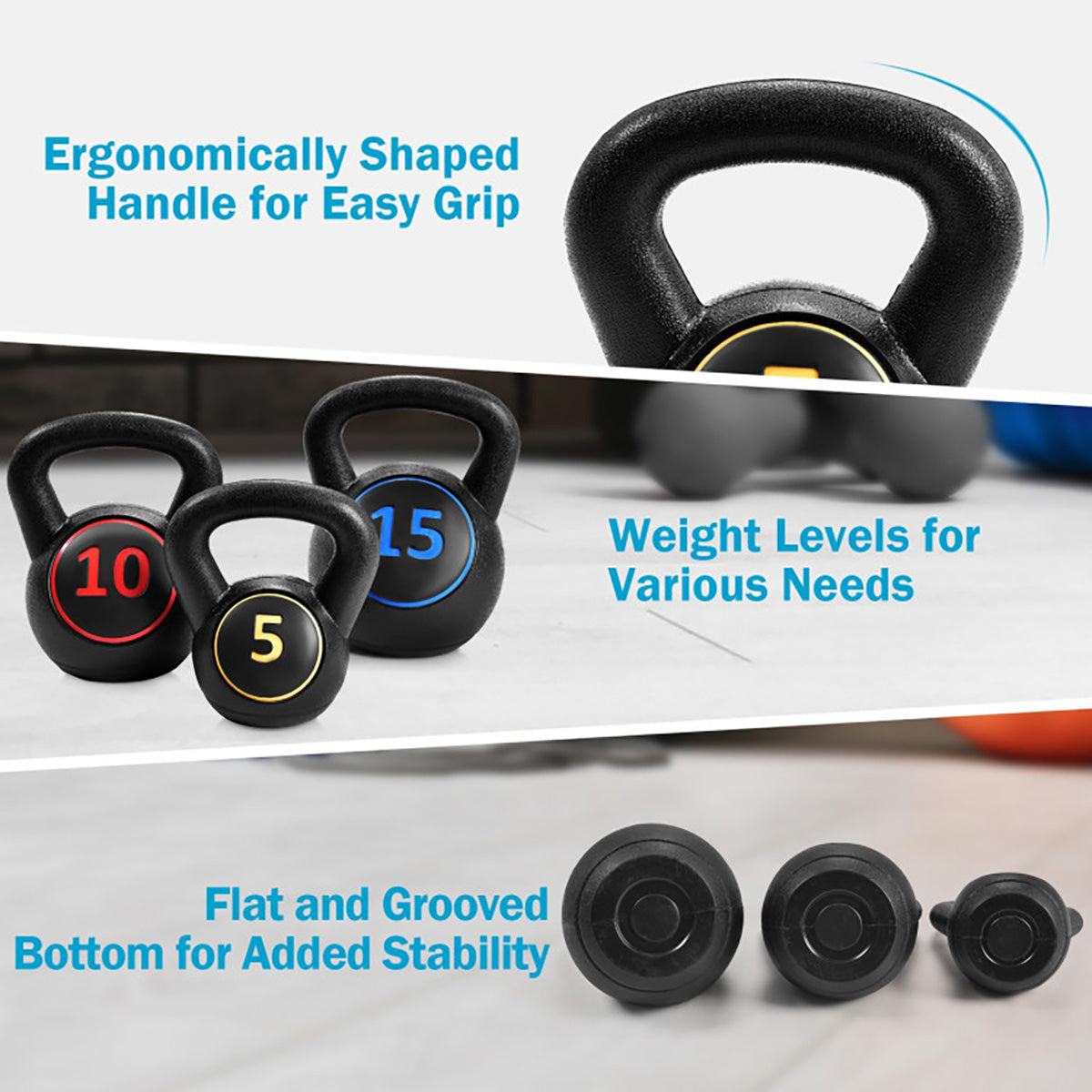 3-Piece Kettlebell Set: 5, 10 & 15 lbs