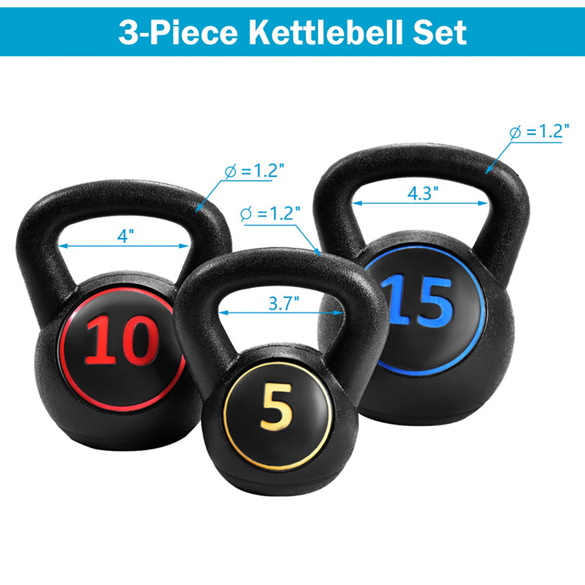 3-Piece Kettlebell Set: 5, 10 & 15 lbs