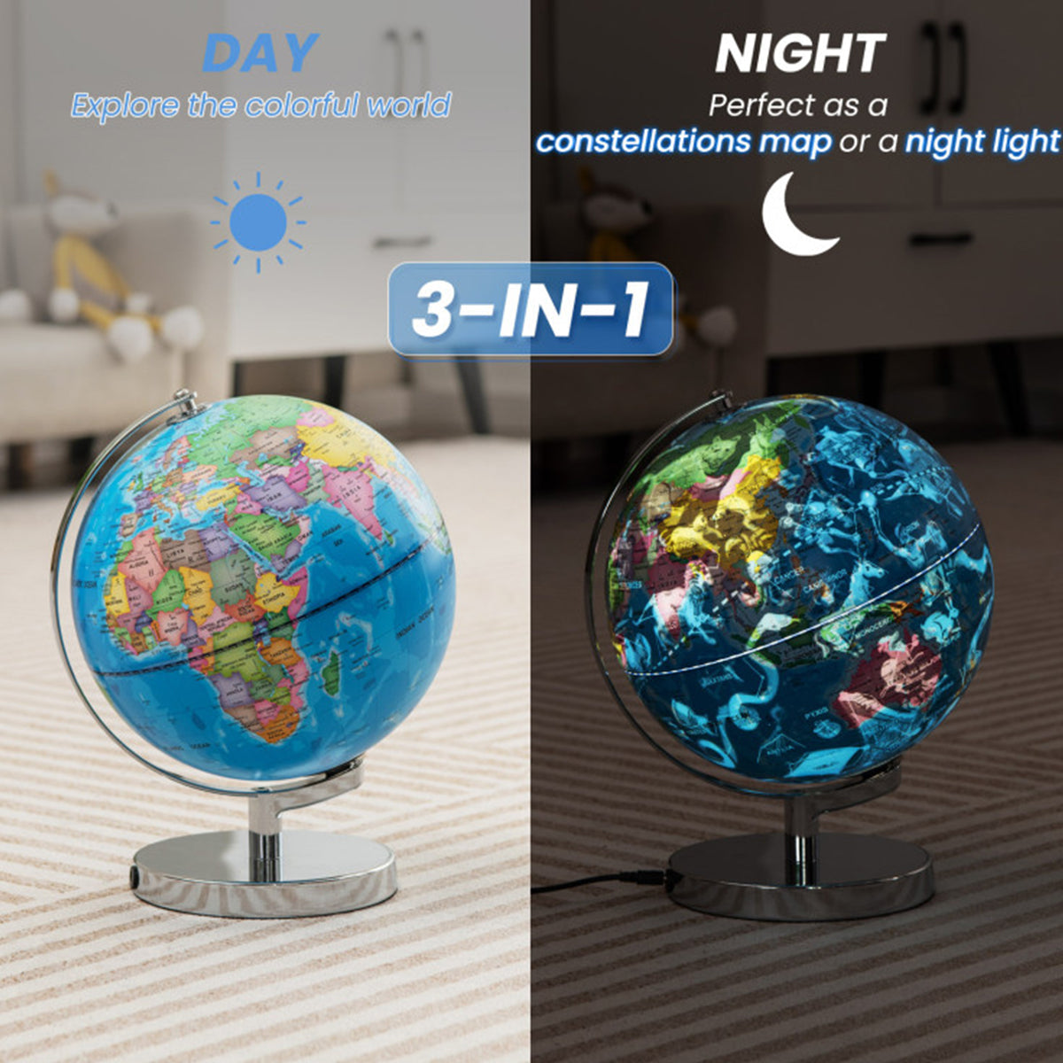 Day & Night 3-in-1 World Globe with Star Map