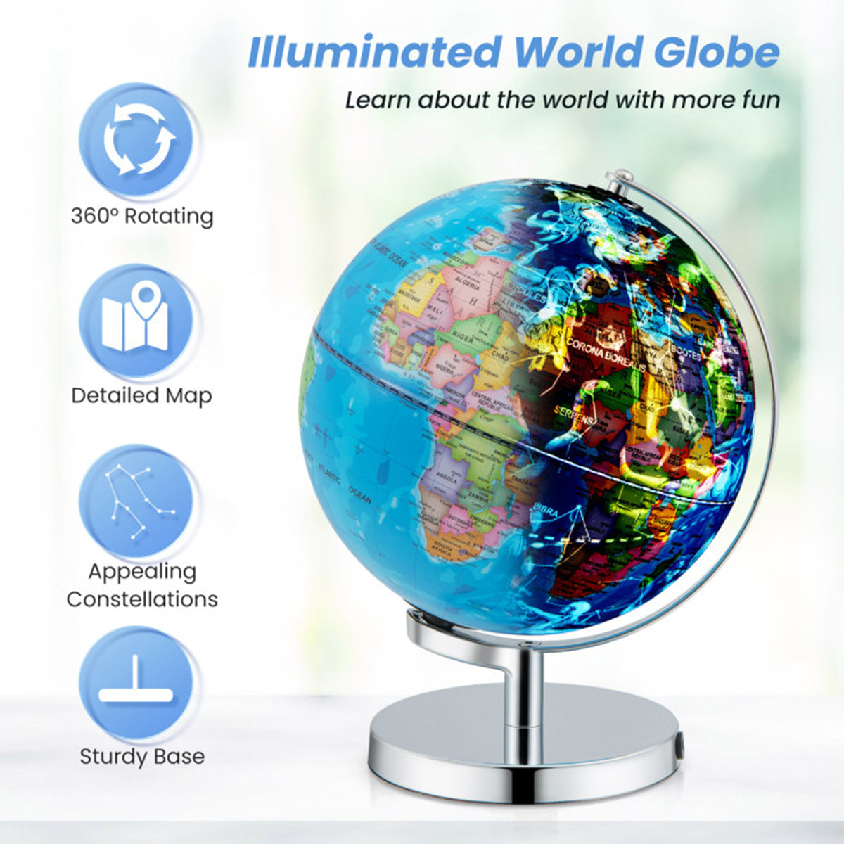 Day & Night 3-in-1 World Globe with Star Map