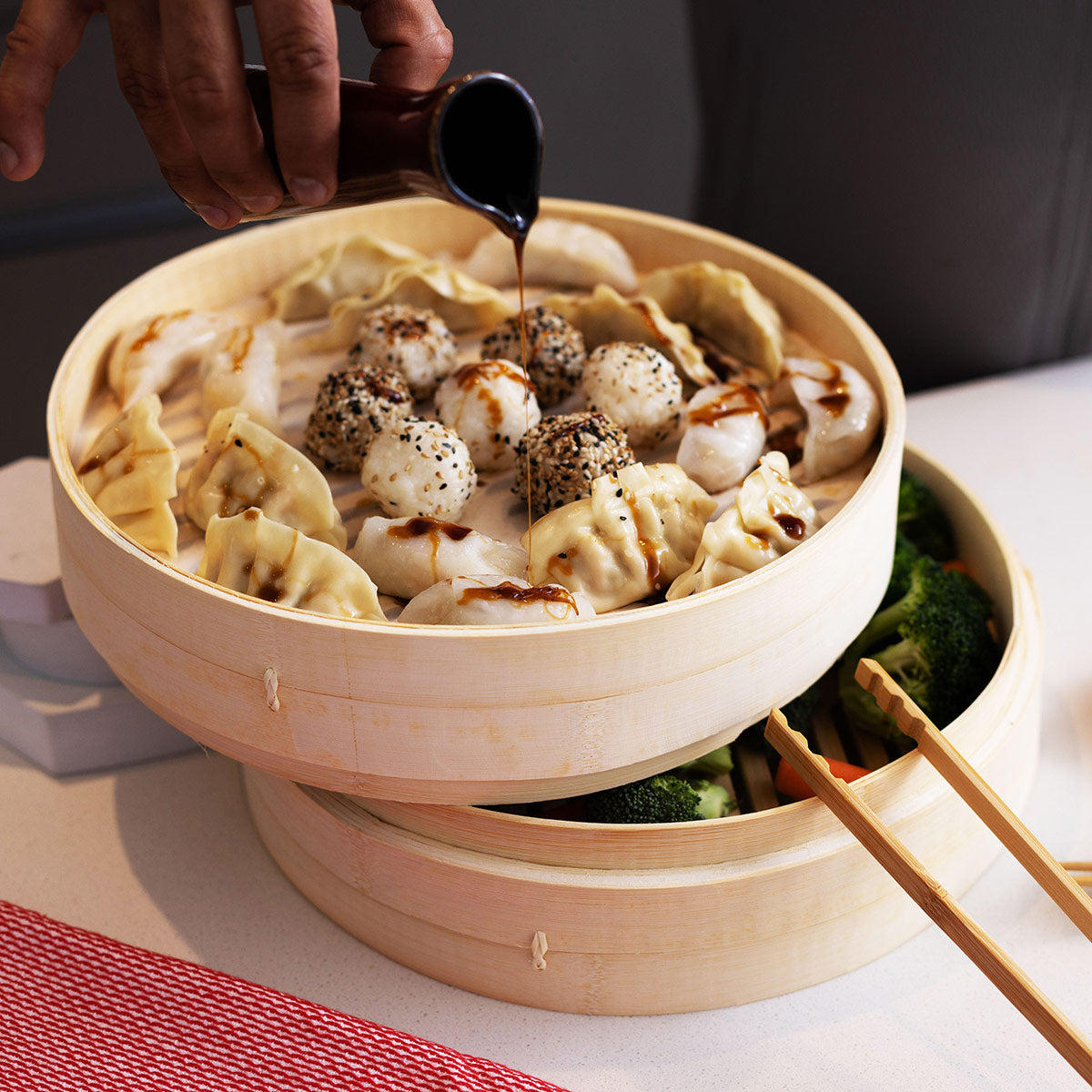 12-Inch 2-Tier Bamboo Steamer Baskets