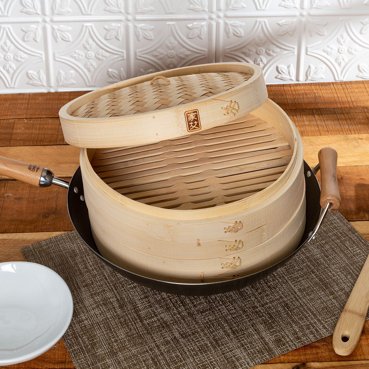 12-Inch 2-Tier Bamboo Steamer Baskets