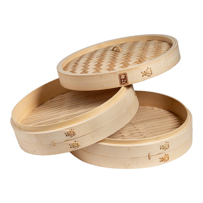 12-Inch 2-Tier Bamboo Steamer Baskets