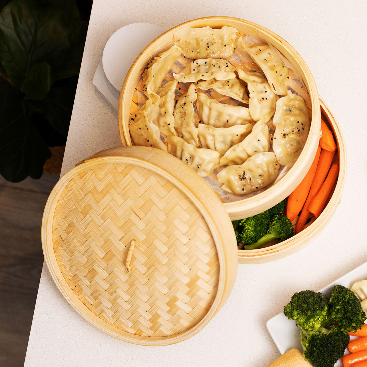 12-Inch 2-Tier Bamboo Steamer Baskets