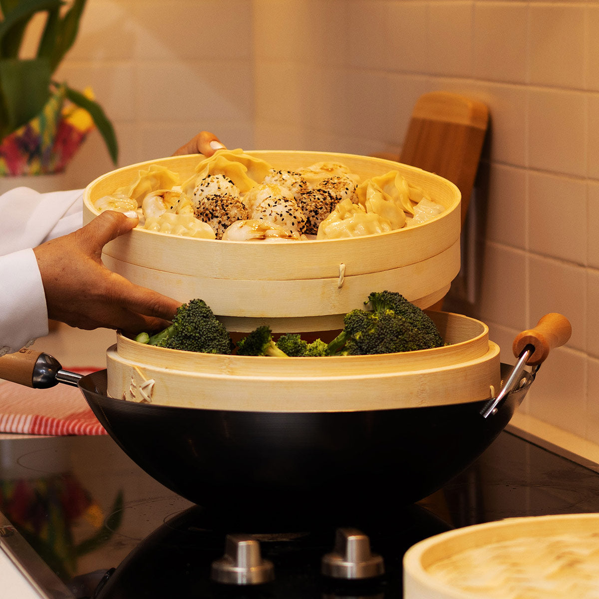 12-Inch 2-Tier Bamboo Steamer Baskets