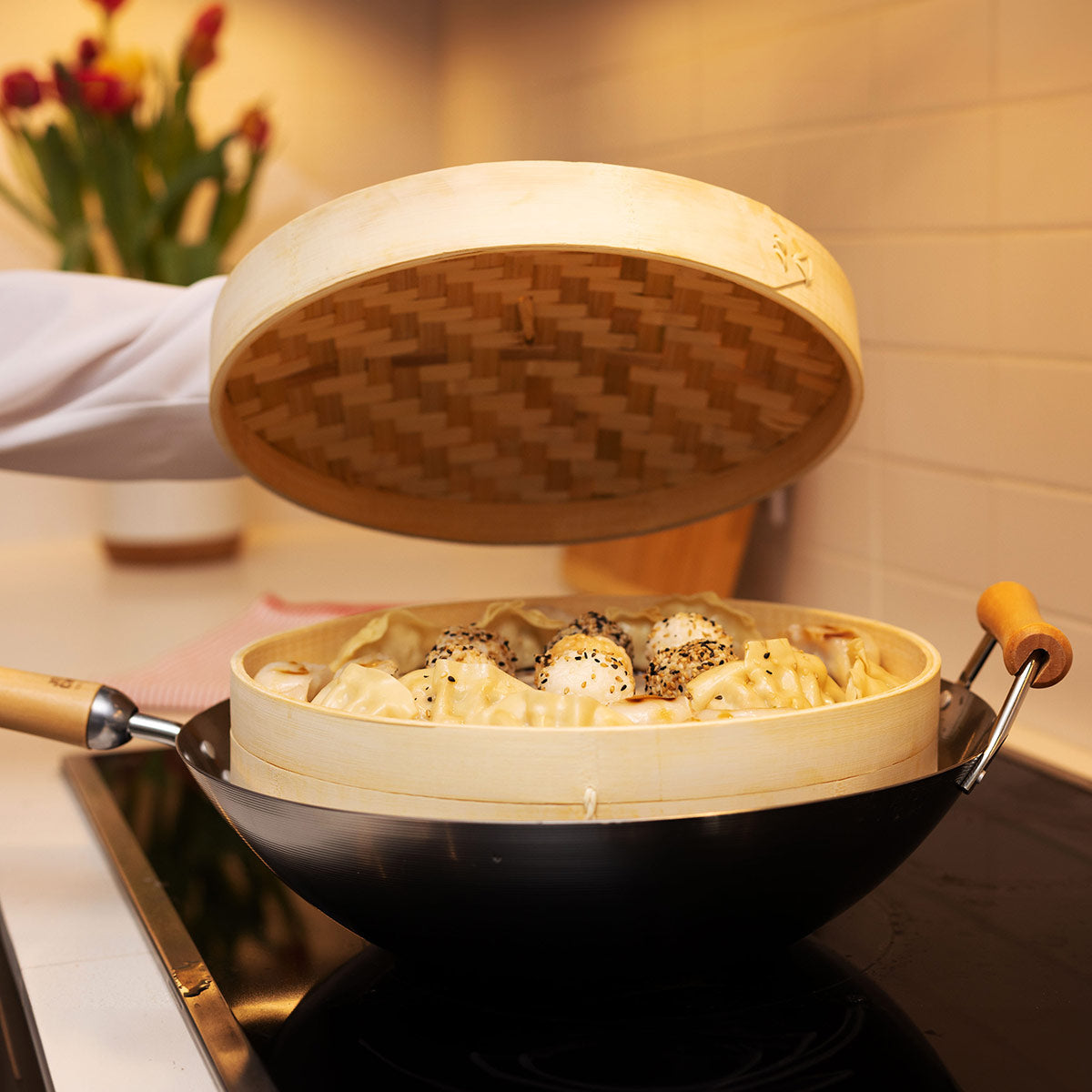 12-Inch 2-Tier Bamboo Steamer Baskets