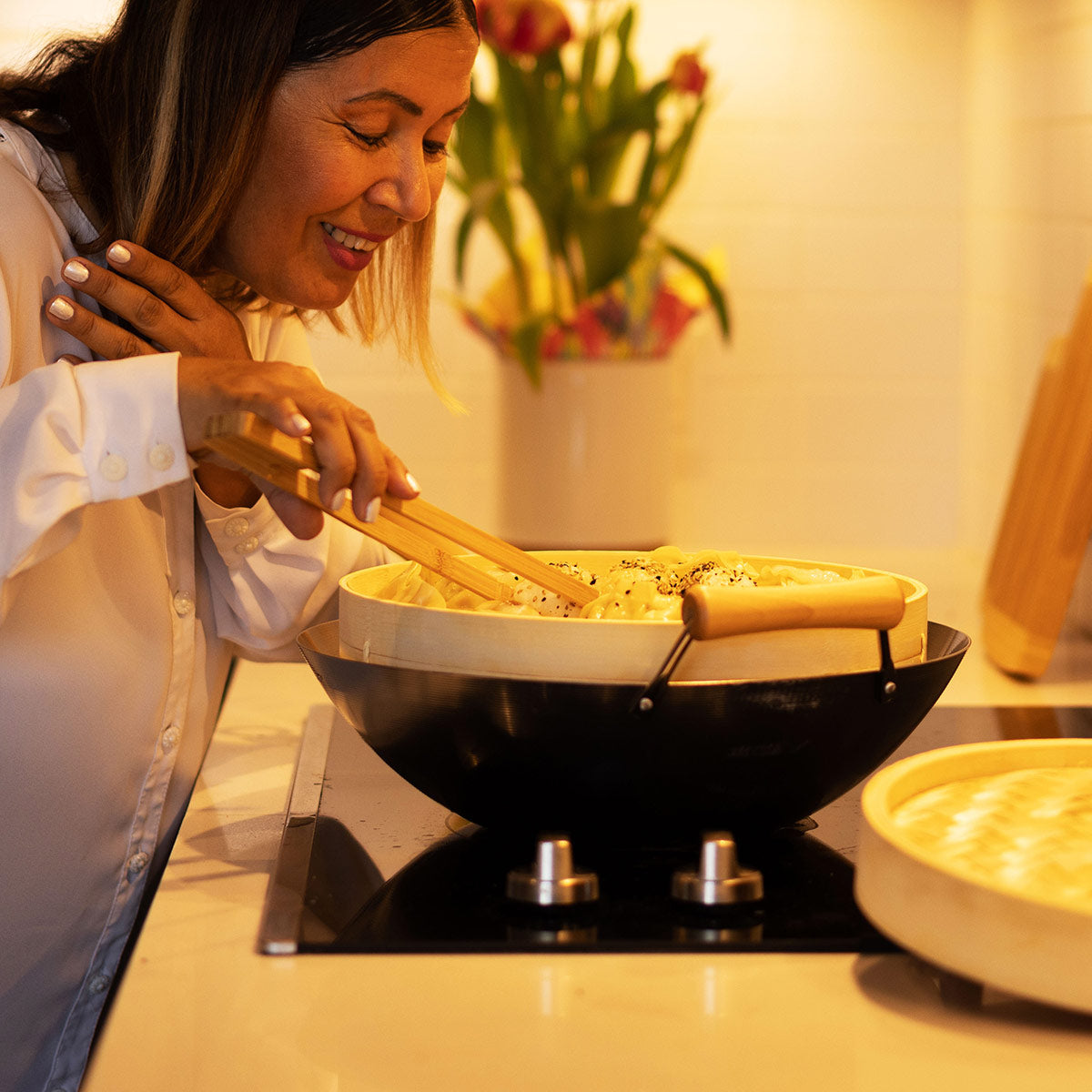 12-Inch 2-Tier Bamboo Steamer Baskets