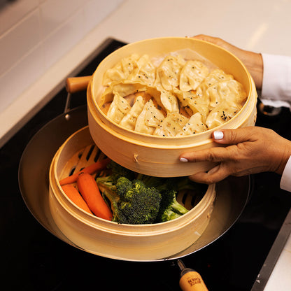12-Inch 2-Tier Bamboo Steamer Baskets