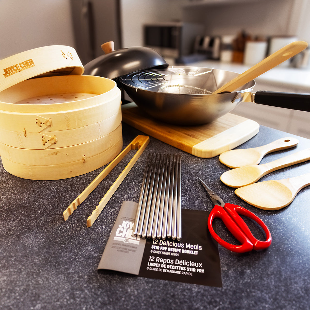 12-Piece 14-Inch Carbon Steel Wok Set