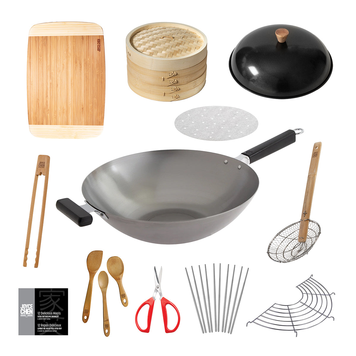 12-Piece 14-Inch Carbon Steel Wok Set