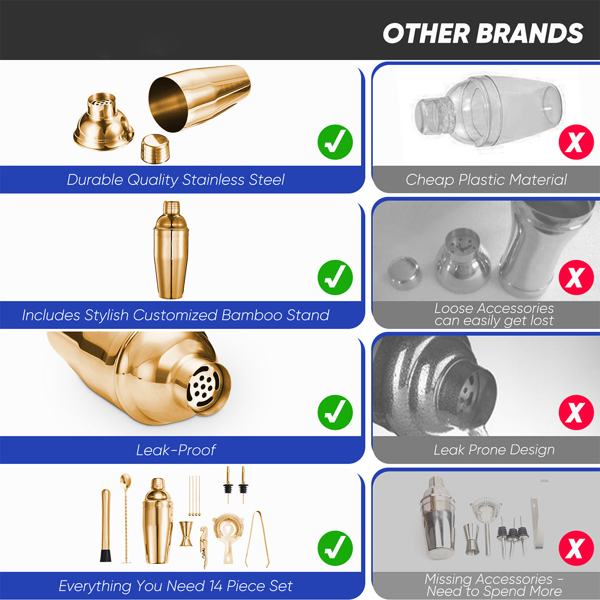 14-Piece Bartender Set, Gold or Silver