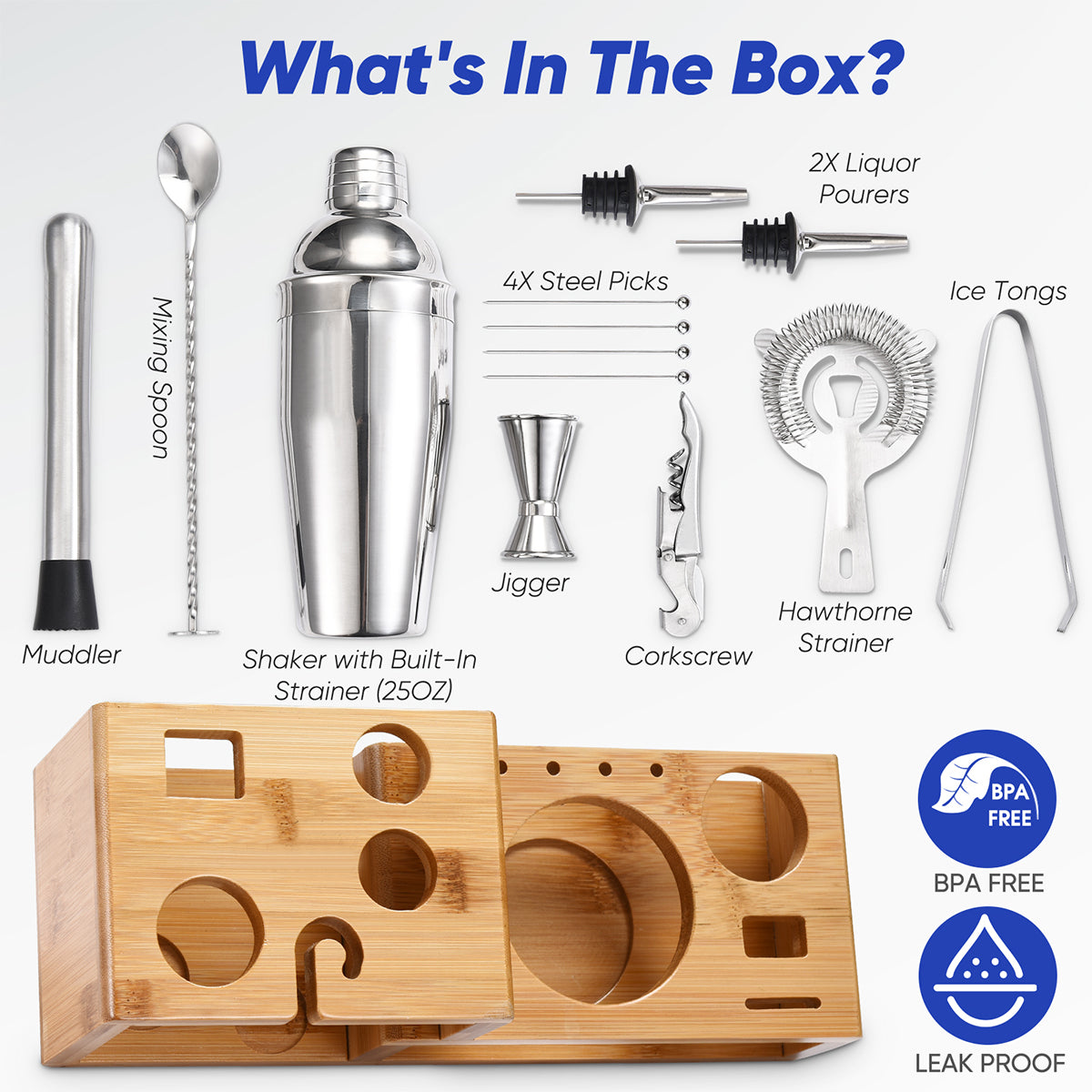 14-Piece Bartender Set, Gold or Silver