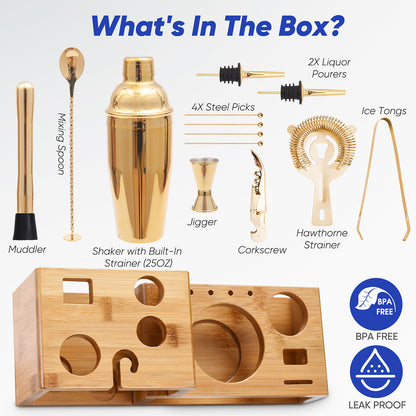 14-Piece Bartender Set, Gold or Silver