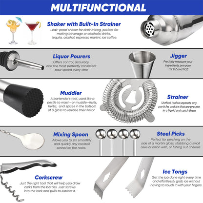 14-Piece Bartender Set, Gold or Silver