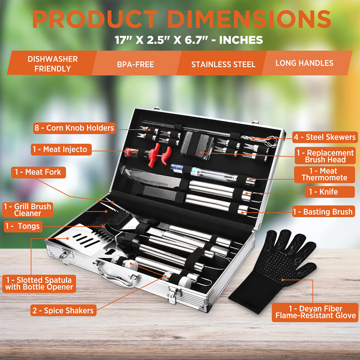 25-Piece Stainless Steel BBQ Tool Set