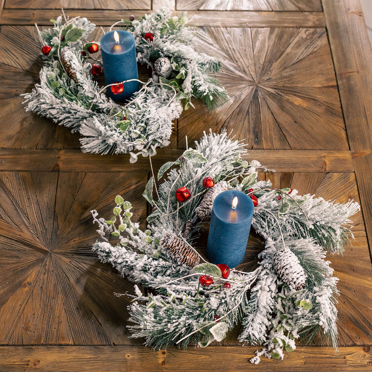 Flocked Pine Candle Ring, 18" Holiday Wreath