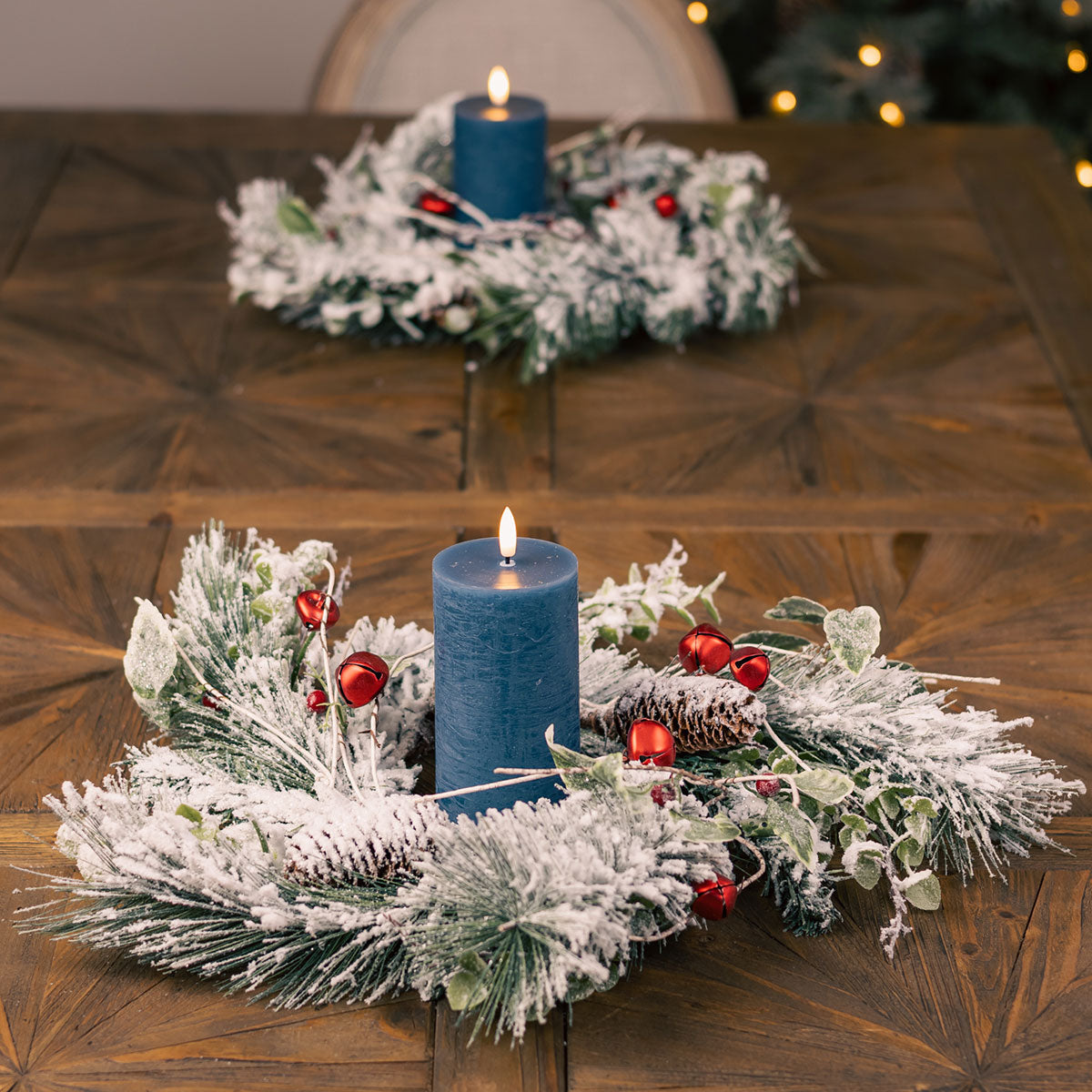 Flocked Pine Candle Ring, 18" Holiday Wreath