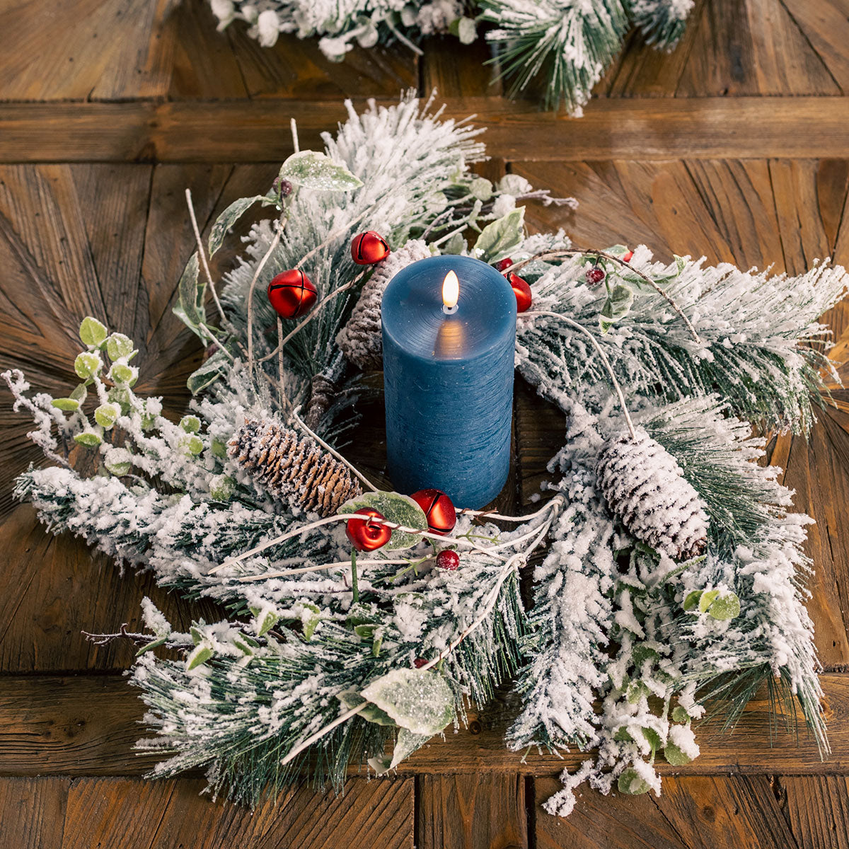 Flocked Pine Candle Ring, 18" Holiday Wreath